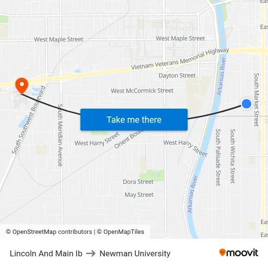 Lincoln And Main Ib to Newman University map