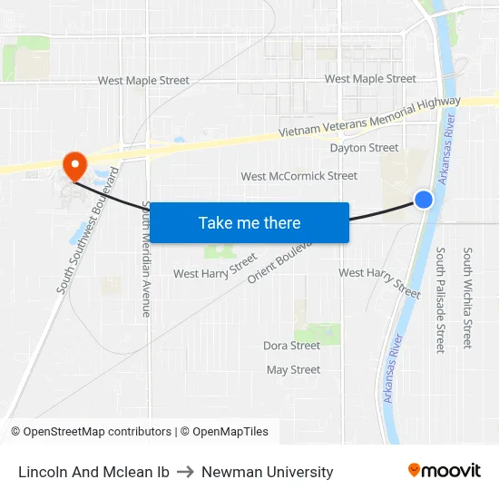 Lincoln And Mclean Ib to Newman University map