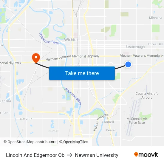 Lincoln And Edgemoor Ob to Newman University map