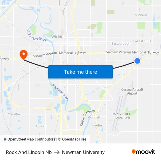 Rock And Lincoln Nb to Newman University map