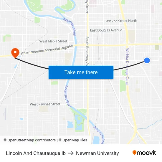 Lincoln And Chautauqua Ib to Newman University map