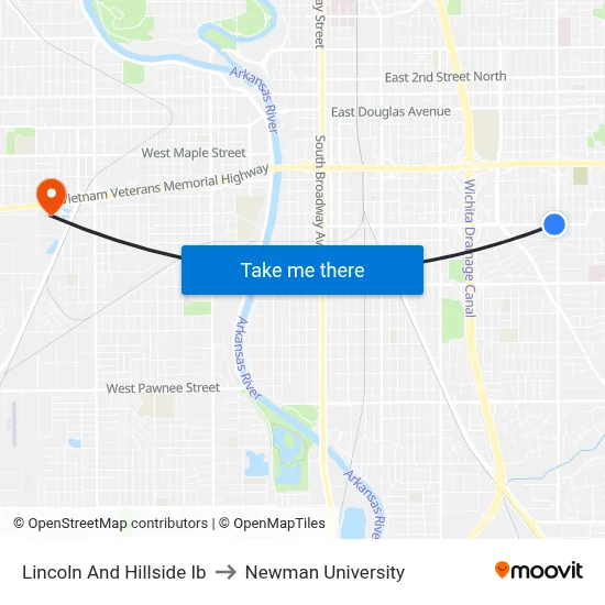 Lincoln And Hillside Ib to Newman University map