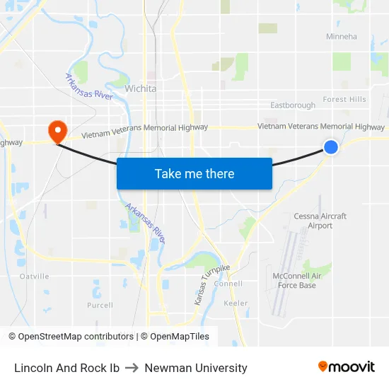 Lincoln And Rock Ib to Newman University map