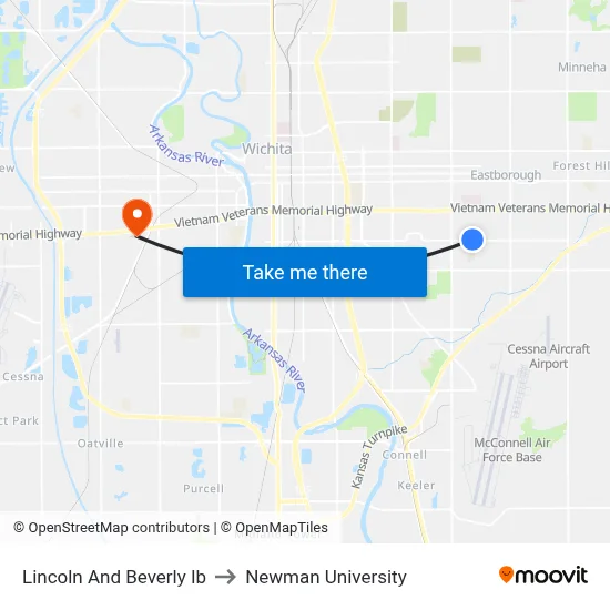 Lincoln And Beverly  Ib to Newman University map