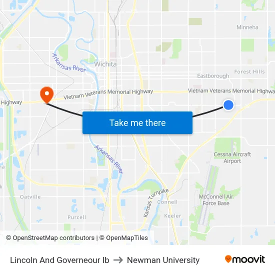 Lincoln And Governeour  Ib to Newman University map