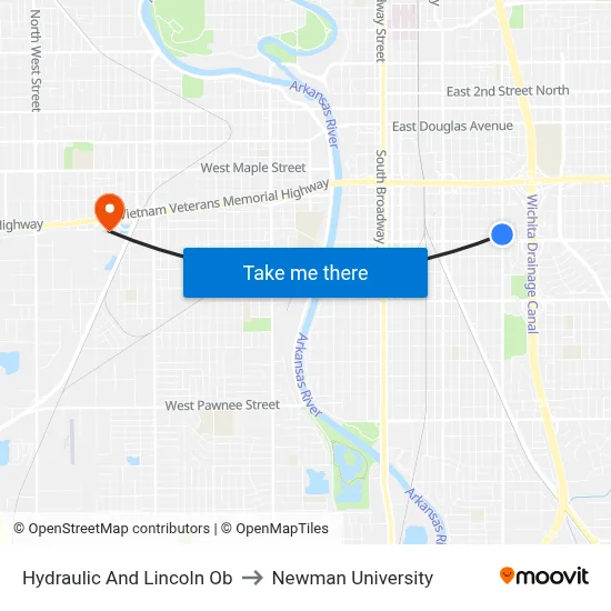 Hydraulic And Lincoln Ob to Newman University map