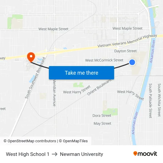 West High School 1 to Newman University map