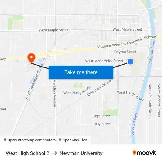 West High School 2 to Newman University map