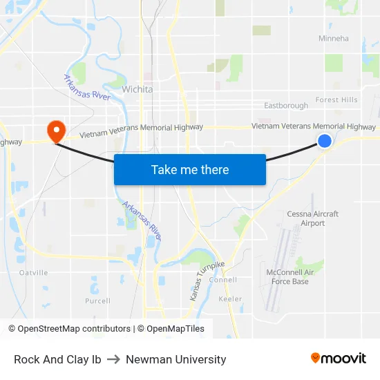 Rock And Clay Ib to Newman University map