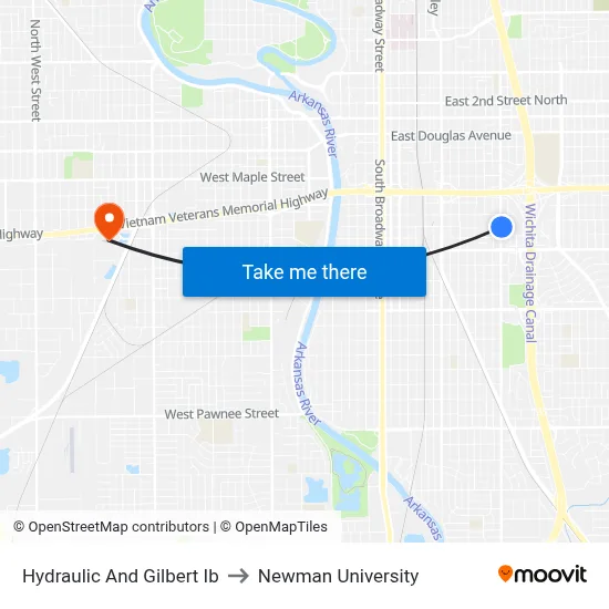Hydraulic And Gilbert Ib to Newman University map