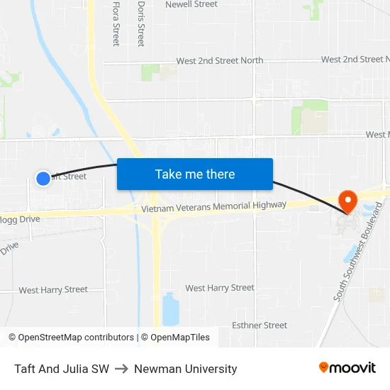 Taft And Julia SW to Newman University map