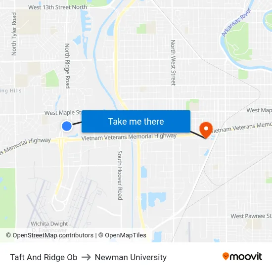 Taft And Ridge Ob to Newman University map