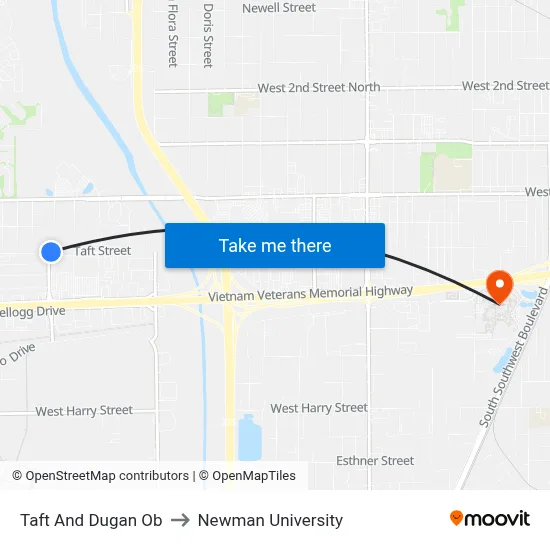 Taft And Dugan Ob to Newman University map