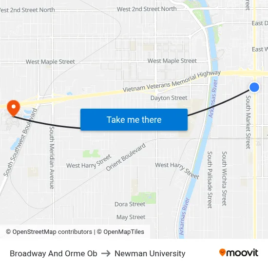 Broadway And Orme Ob to Newman University map