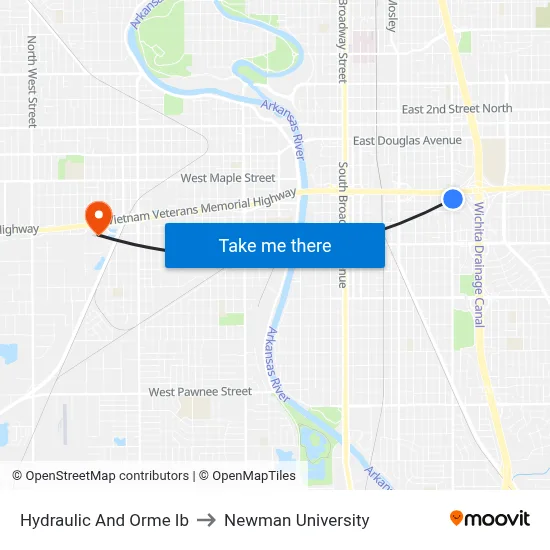 Hydraulic And Orme Ib to Newman University map