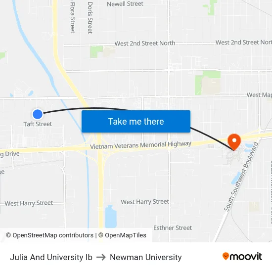 Julia And University Ib to Newman University map