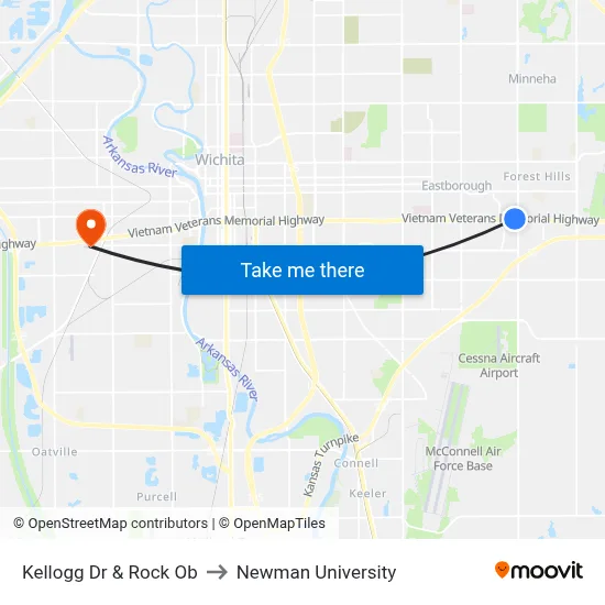 Kellogg Dr & Rock Ob to Newman University map
