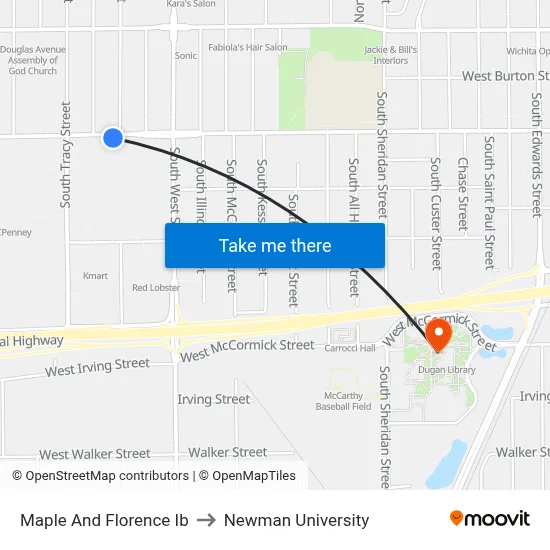Maple And Florence Ib to Newman University map