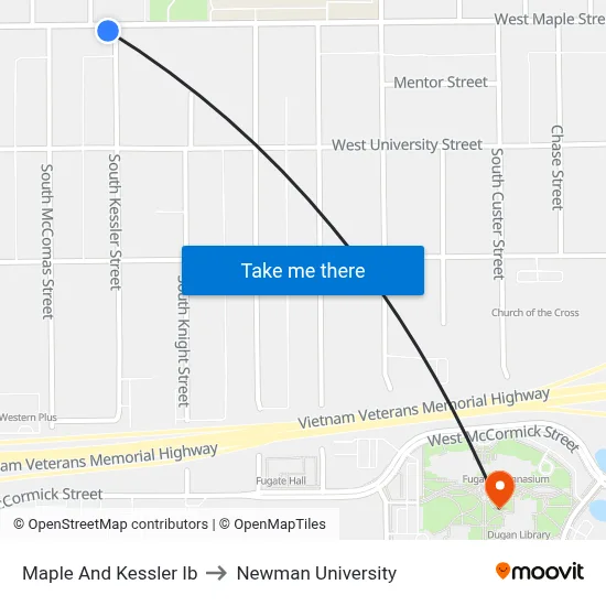 Maple And Kessler Ib to Newman University map