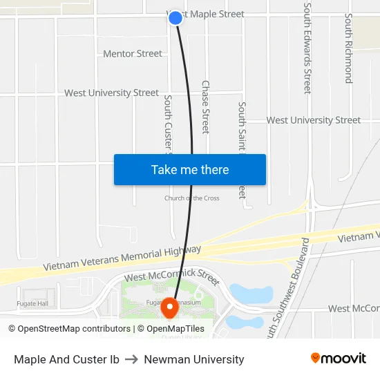Maple And Custer Ib to Newman University map