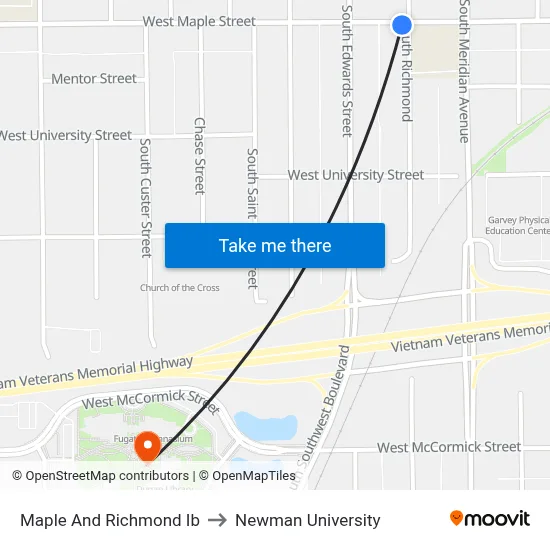 Maple And Richmond Ib to Newman University map