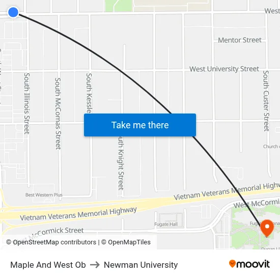 Maple And West Ob to Newman University map