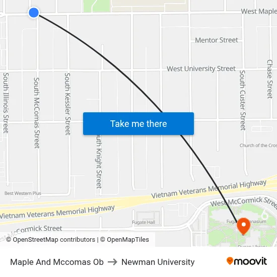 Maple And Mccomas Ob to Newman University map