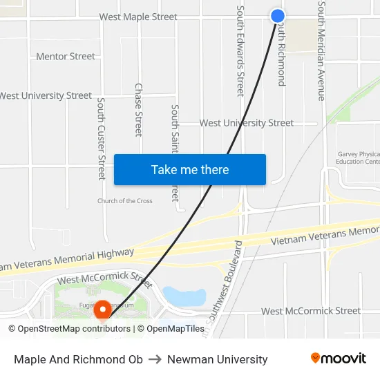 Maple And Richmond Ob to Newman University map