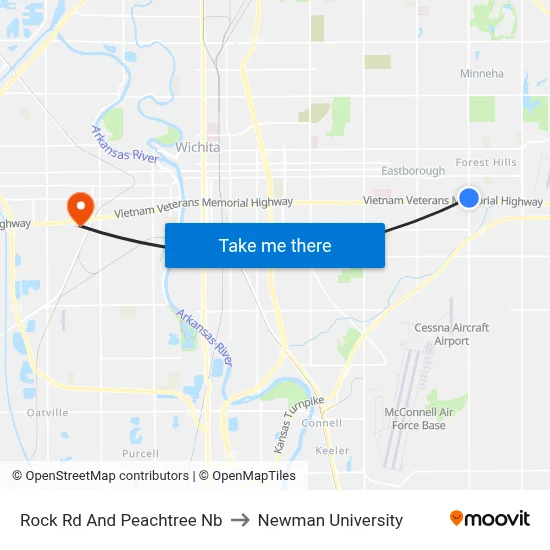 Rock Rd And Peachtree Nb to Newman University map