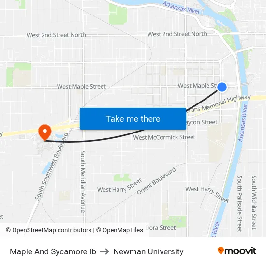 Maple And Sycamore Ib to Newman University map