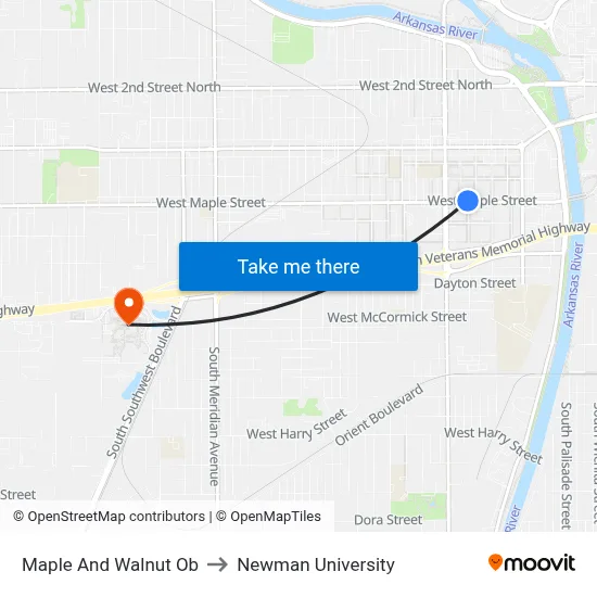 Maple And Walnut Ob to Newman University map