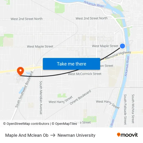 Maple And Mclean Ob to Newman University map