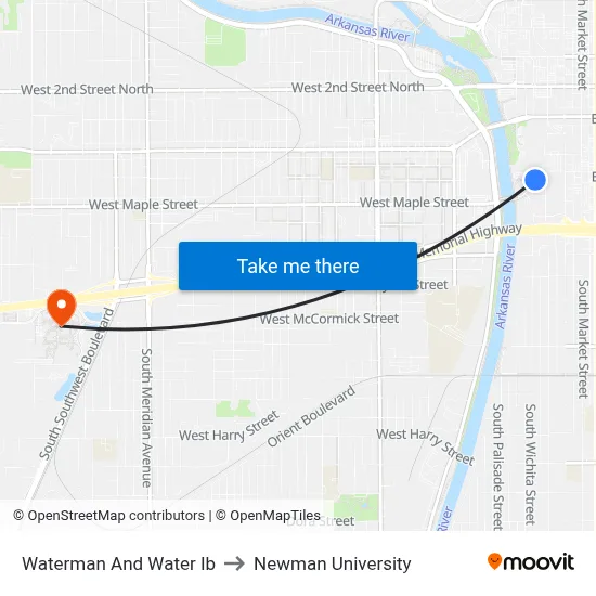 Waterman And Water Ib to Newman University map