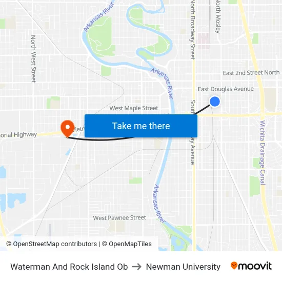 Waterman And Rock Island Ob to Newman University map