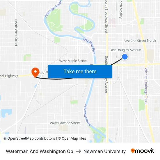 Waterman And Washington Ob to Newman University map