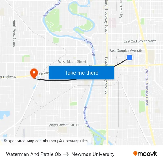 Waterman And Pattie Ob to Newman University map