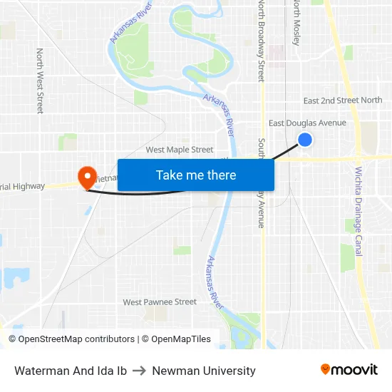 Waterman And Ida Ib to Newman University map
