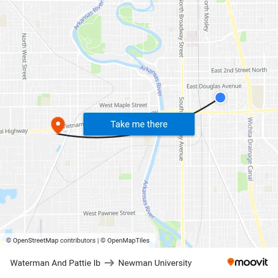 Waterman And Pattie Ib to Newman University map