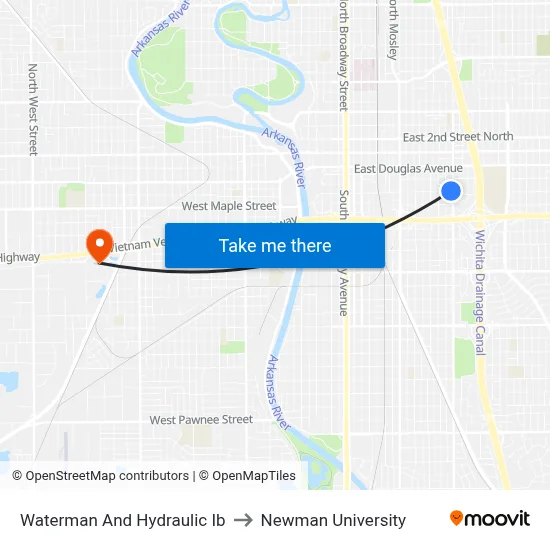 Waterman And Hydraulic Ib to Newman University map