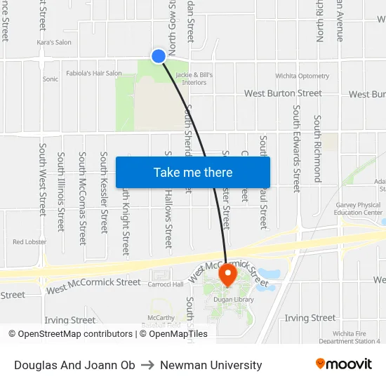 Douglas And Joann Ob to Newman University map
