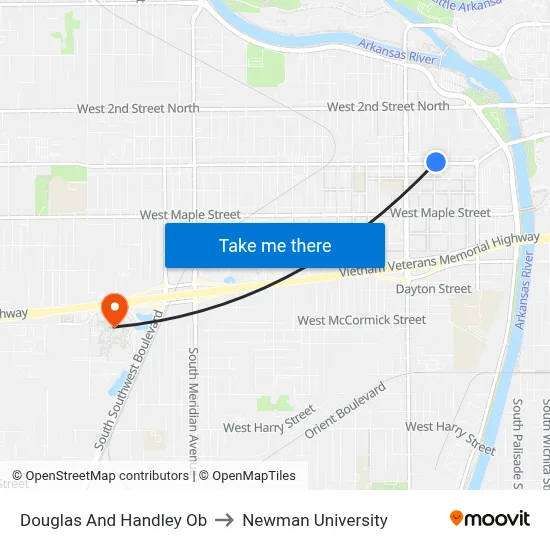 Douglas And Handley Ob to Newman University map