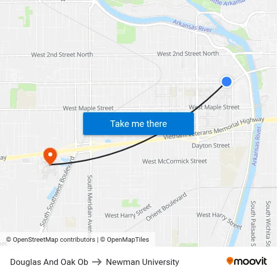 Douglas And Oak Ob to Newman University map