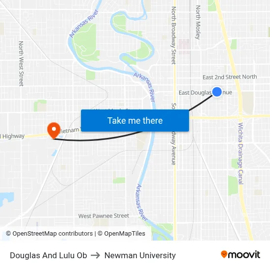 Douglas And Lulu Ob to Newman University map