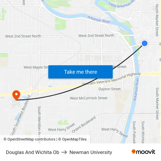 Douglas And Wichita Ob to Newman University map