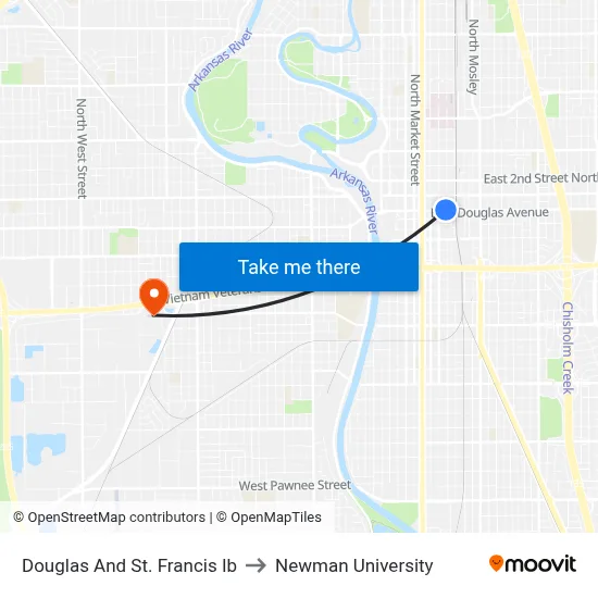 Douglas And St. Francis Ib to Newman University map