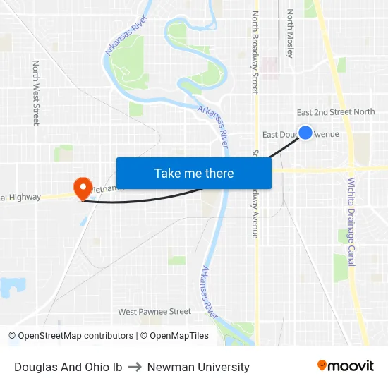 Douglas And Ohio Ib to Newman University map