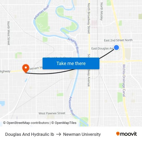 Douglas And Hydraulic Ib to Newman University map