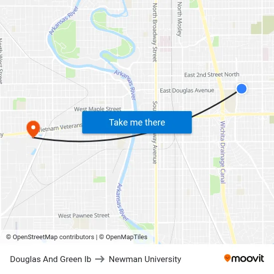 Douglas And Green Ib to Newman University map