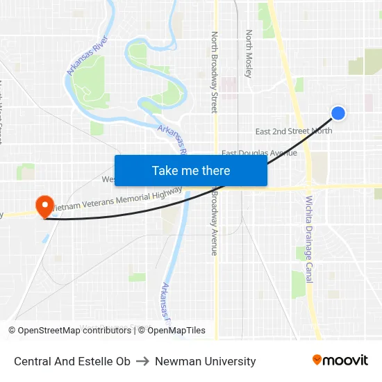 Central And Estelle Ob to Newman University map