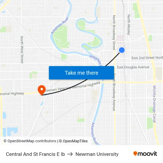 Central And St Francis E Ib to Newman University map